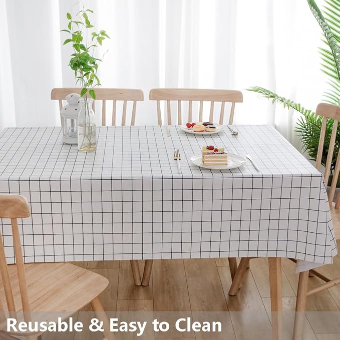 TruDelve Heavy Duty Vinyl Table Cloth Plastic Tablecloths for Kitchen Dining Tables Wipeable PVC Waterproof Tablecloth for Rectangle Table (54'' x 78', White Plaid)