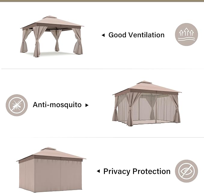 12'x12' Outdoor Gazebo, Metal Frame Heavy Duty Patio Canopy Tent Shelter - Image 5