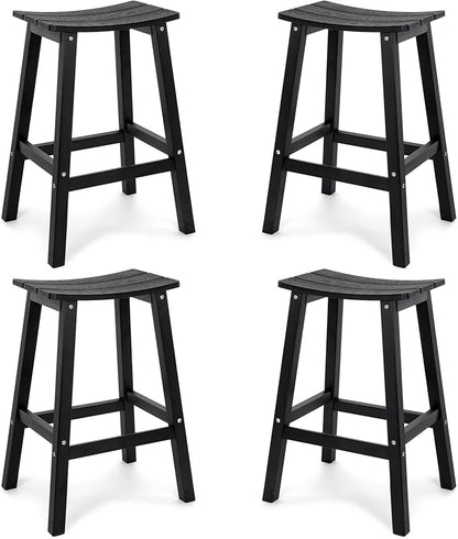 Weatherproof Bar Stools Set of 4, 28" Height Outdoor Bar Stools Holds up to 400 lbs, Saddle Seat, Bar Height Stools for Patio, Garden, and Kitchen Island, Black