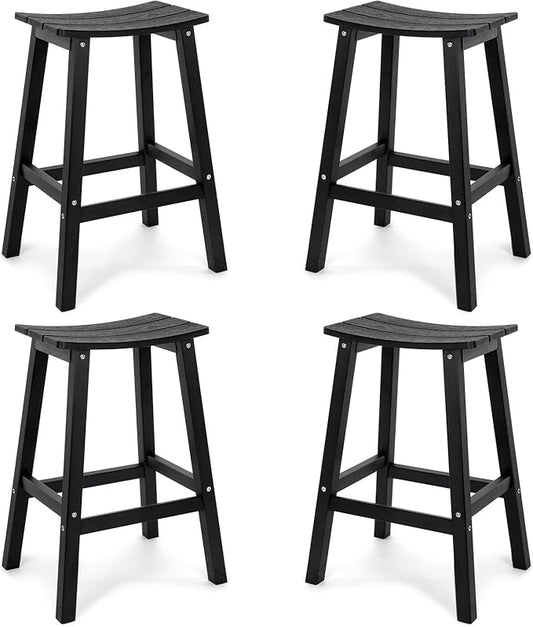 Weatherproof Bar Stools Set of 4, 28" Height Outdoor Bar Stools Holds up to 400 lbs, Saddle Seat, Bar Height Stools for Patio, Garden, and Kitchen Island, Black