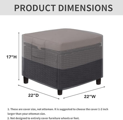 Easy-Going Outdoor Ottoman Cover, Waterproof Patio Ottoman Cover, Heavy Duty Outdoor Furniture Cover with Padded Handles (22"x22"x17", Gray/Dark Gray)
