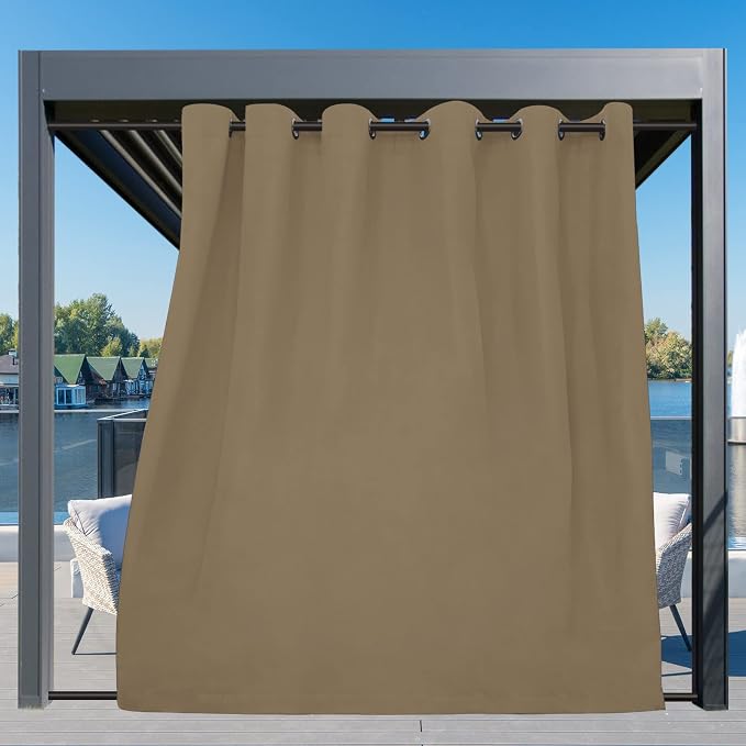 Easy-Going Outdoor Curtains for Patio 1 Panel, 110x84 inch, Khaki | Waterproof - Image 3