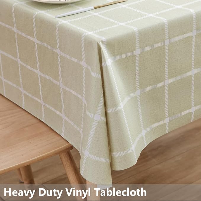 TruDelve Vinyl Tablecloths for Rectangle Tables Sage Green Oilcloth Tablecloth Plastic Outdoor Table Cover Waterproof Tablecloths Rectangular (54'' x 84'', Plaid-3)