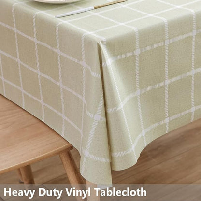 TruDelve Vinyl Tablecloths for Rectangle Tables Sage Green Oilcloth Tablecloth Plastic Outdoor Table Cover Waterproof Tablecloths Rectangular (54'' x 84'', Plaid-3)