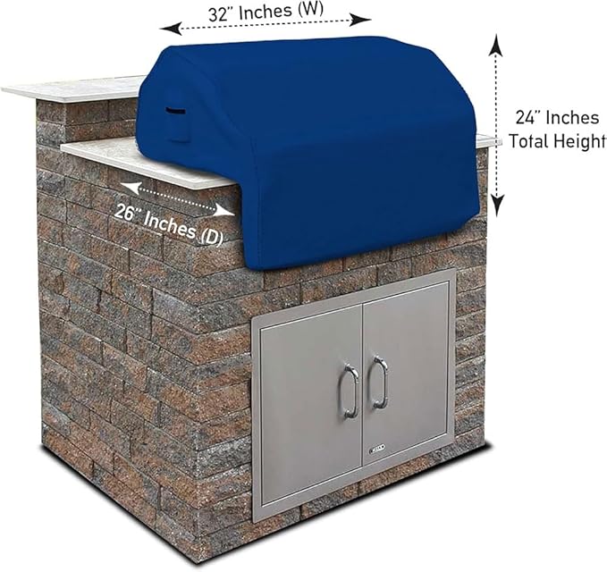 Covers & all Built-in Outdoor Grill Cover, Durable Heavy Duty 18 Oz Waterproof Cover Tuff Material with Air Pocket & Elastic for Snug Fit (32" W x 26" D x 24" H inches, Blue)