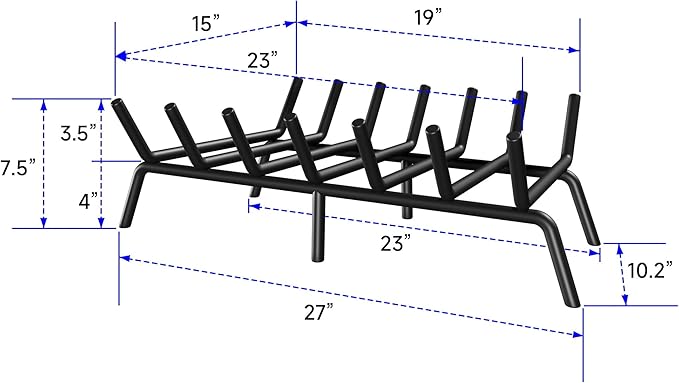 Fireplace Grate 27 Inch, Firewood Log Holder Rack, Heavy Duty Fire Wood Stove Grates for Indoor Outdoor Camping Chimney Hearth Burning Fireplace Accessories Tools