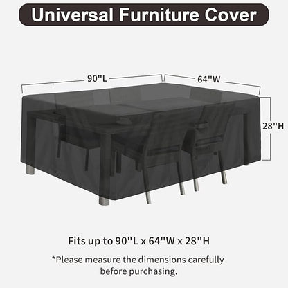 PureFit Patio Furniture Covers, Outdoor Table Furniture Cover Waterproof Rectangle, Patio Sectional Couch Set Cover for Deck, Lawn and Backyard, UV Resistant, 90"L x 64"W x 28"H, Black