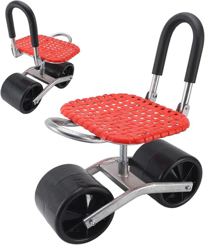 Garden Stool with Wheels, 360° Rotating Rolling, Adjustable Seat Height by Unknown