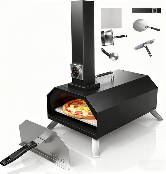 Christmas Gifts Pizza Oven Outdoor 12" Portable Pellet Pizza Stove Wood Fired Stainless Steel Pizza Maker for Backyard or Outside Camping With a Thermometer,a Carry Bag and a Cutter