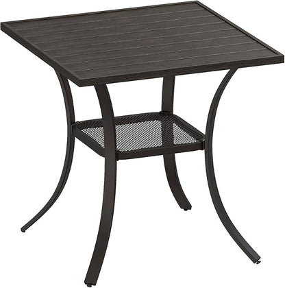 VICLLAX Patio Dining Table, Square Table Metal Outdoor Bistro Table with Rack for Balcony Garden Deck, 28inch Ash Grey