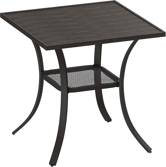 VICLLAX Patio Dining Table, Square Table Metal Outdoor Bistro Table with Rack for Balcony Garden Deck, 28inch Ash Grey