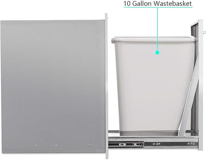 TIANAI 14" Single Pull-Out Trash Drawer Stainless Steel Outdoor Kitchen Trash Drawer Storage for One 10 Gallon Commercial Wastebasket