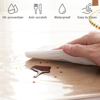 Clear Plastic Tablecloth Protector 52x70 inch Waterproof Oilproof Stain Resistant Wipeable Table Cover for Dining Tables