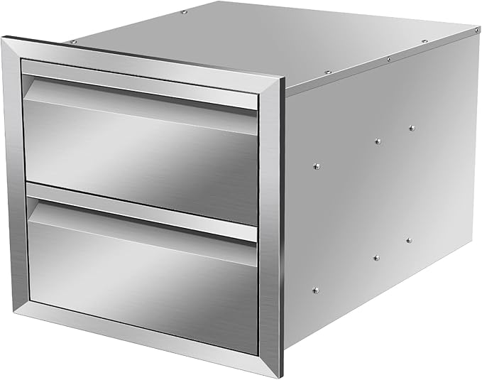Outdoor Kitchen Drawers, Flush Mount Triple Access BBQ Drawers With Stainless Steel Handle, BBQ Island For BBQ Island Patio Grill Station,Double Drawers