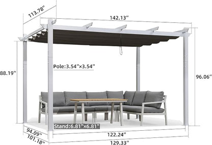 PURPLE LEAF Pergola 10' x 12' Aluminum Frame Retractable Sun Shade, Powder coat - Image 5