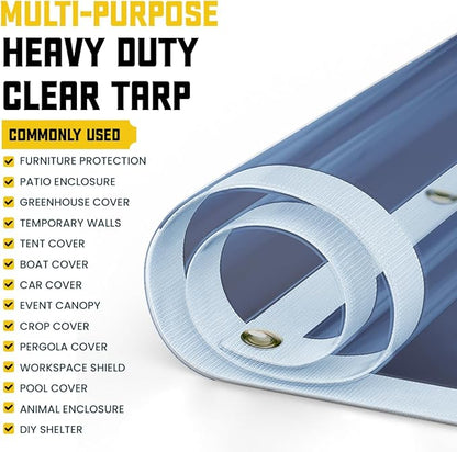 Core Tarps 30 Mil Extreme Heavy Duty Clear Tarp with Gromments - 14x14ft Super Clear Tarps Heavy Duty Waterproof Vinyl Tarpaulin, Transparent Tarp for Outdoor, Camping & Construction, Clear Blue