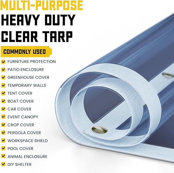 Core Tarps 30 Mil Extreme Heavy Duty Clear Tarp with Gromments - 20x30ft Super Clear Tarps Heavy Duty Waterproof Vinyl Tarpaulin, Transparent Tarp for Outdoor, Camping & Construction, Clear Blue
