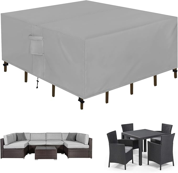 Easy-Going Square Patio Furniture Cover Waterproof Outdoor Dining Table and Chair Cover Anti-UV Outside Sectional Sofa Set Covers (126"L x 126"W x 32"H, Grey)