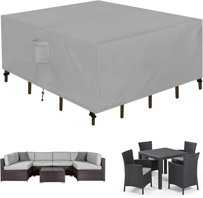 Easy-Going Square Patio Furniture Cover Waterproof Outdoor Dining Table and Chair Cover Anti-UV Outside Sectional Sofa Set Covers (126"L x 126"W x 32"H, Grey)