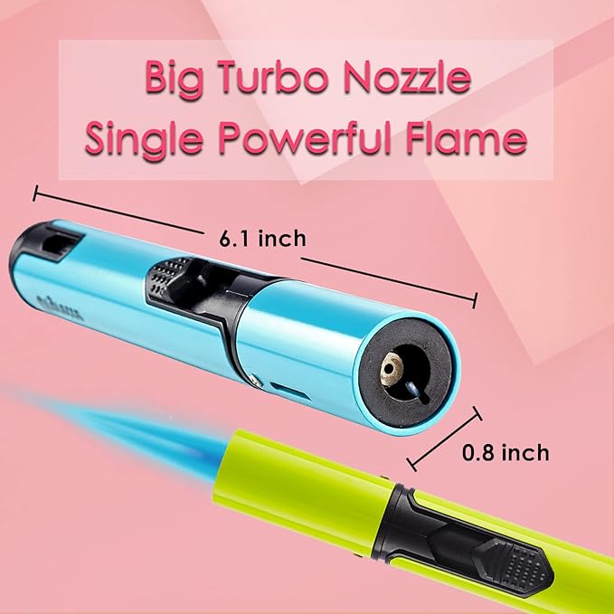 Urgrette 4 Pack Spring Colors Torch Lighter, 6-inch Refillable Pen Lighters Jet Flame Butane Lighters for Grill BBQ Candlek Camping (Gas Not Included)