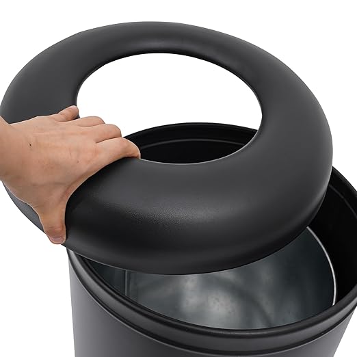 15.48 Gallon Commercial Trash Can, Black Open Top Outdoor Indoor Waste Container Stainless Steel Large Garbage Enclosure with Lid, 15 x 30.7 inch