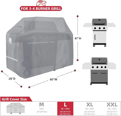 Turtle Life BBQ Grill Cover, 60 Inch Heavy Duty Waterproof 3-4 Burner Barbecue Gas Grill Covers for Weber Genesis Char-Broil Brinkmann, Gray
