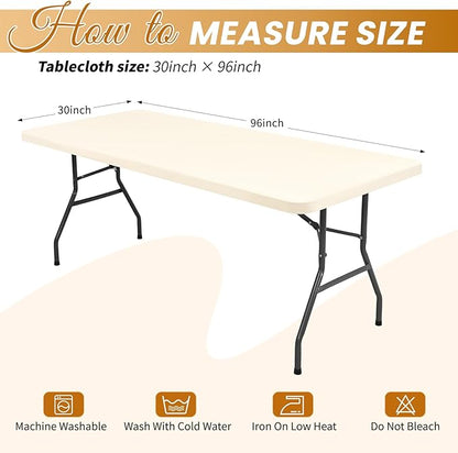 10 Pack Stretch Fabric Table Top Cap Cover, Ivory Table Covers fits 8Ft Tables, Washable Elastic Universal Rectangle Tablecloth Protector for Indoor Outdoor Party Picnic Wedding (30" W x 96" L)