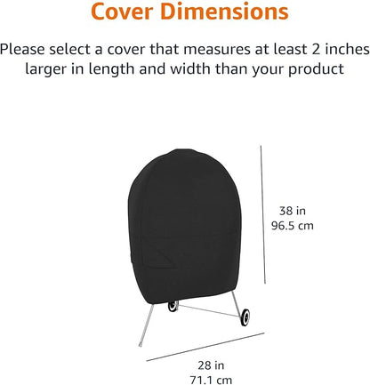 Amazon Basics Waterproof Anti-UV Durable Grill Cover for Outdoor Charcoal Kettle, BBQ, 28"L x 28"W x 38"H, Black