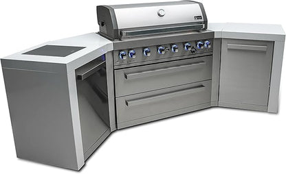Mont Alpi 44-Inch MAi805-D45 Deluxe 45 Degree 6-Burner 115000 BTU Deluxe Stainless Steel Island Outdoor Kitchen Gas Barbecue Grill w/Granite Countertops & Sides + Storage Drawers & Cabinets