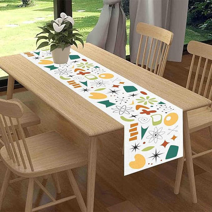 Mid Century Table Runner, Retro 1950s Atomic Pattern Modern Abstract Geometric Coffee Table Center Decor for Home Kitchen Dining Patio Holiday Party Indoor Outdoor Table Decorations, 13"x72" Inch