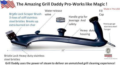 Grill Daddy Pro Made in USA - Ultimate Grill Brush for Outdoor BBQs & Grilling Accessories, Steam Cleaning Power, 22" Handle