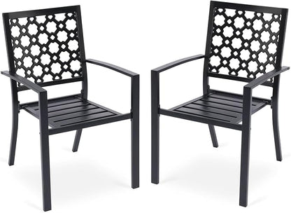 Patio Dining Chairs Set of 2, Stackable Metal High Back Chairs Set by Aoodor