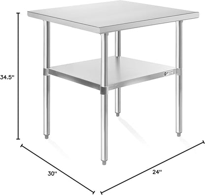 KUTLER Stainless Steel Table 24 x 30 Inches, NSF Heavy Duty Commercial Kitchen Prep and Work Table with Undershelf for Restaurant, Hotel, Home