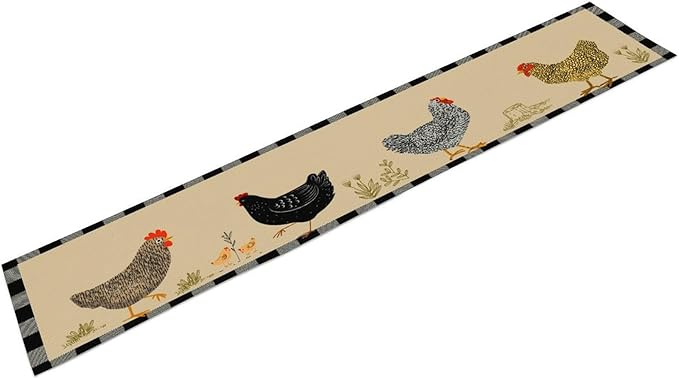 Farmhouse Roosters Chickens Table Runners, Black White Buffalo Plaid Vintage Rustic Animal Table Runner for Wedding Coffee Dining Table Party Home 13x36in