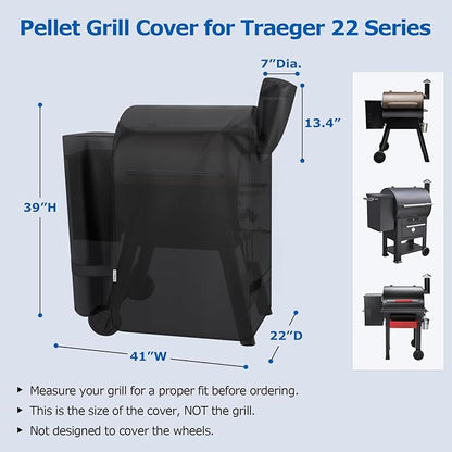 SunPatio Grill Cover for Traeger 22 Series, Heavy Duty Waterproof Wood Pellet Smoker Cover, UV Resistant Full Length BBQ Protector, Compatible with Lil' Tex Grill and More, All Weather Protection