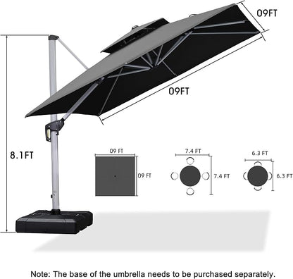 PURPLE LEAF Cantilever Outdoor Umbrella 9' x 9' Square Double Top, 3-Yr - Image 8