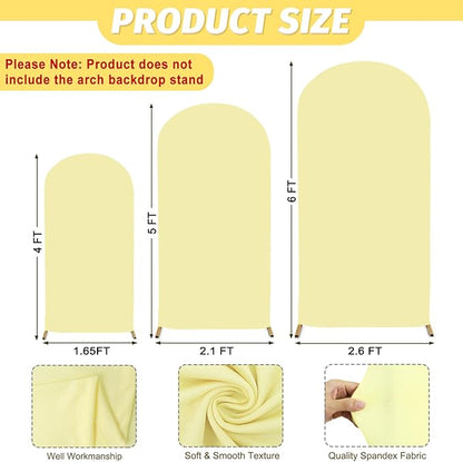 MODFUNS Light Yellow Arch Cover Set of 3 Spandex Arch Stand Cover 4ft 5ft 6ft Fitted Round Top Chiara Arch Covers Stretchy Arch Covers Fabric for Birthday Party Ceremony Decoration