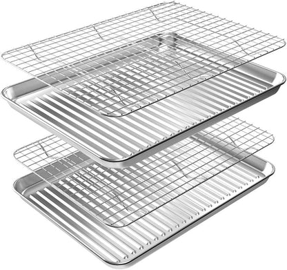 Baking Sheet with Cooling Wire Rack Set, Stainless Steel 2 Pans + 2 Racks by Rottay