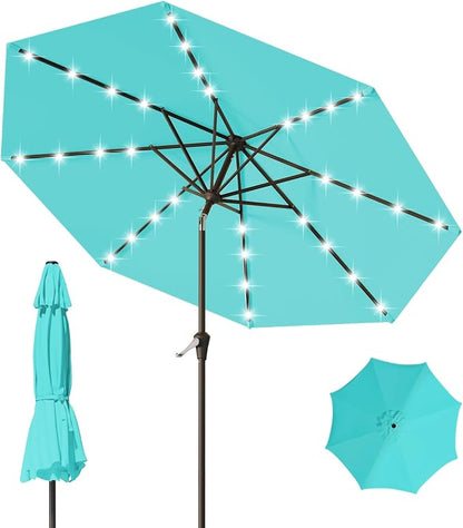 9FT Patio Umbrella with Solar Lights, Outdoor Market Umbrella with Tilt and by YourPerfectOutdoorEscape