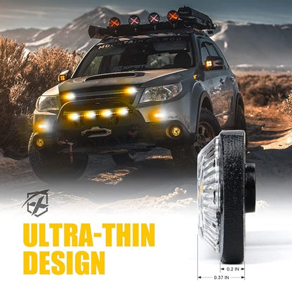 Xprite 8PCS LED Emergency Strobe Lights, Amber White 12-LED Surface Mount Flashing Strobe Lights, Sync Feature Ultra Slim Grill Light for Off-Road Vehicles ATV SUV Trucks Cars