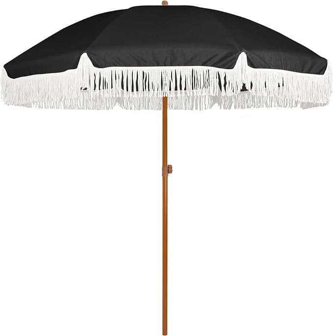 AMMSUN 7ft Patio Umbrella with Fringe Outdoor Tassel Umbrella UPF50+ Premium by AMMSUN