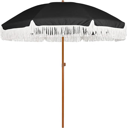AMMSUN 7ft Patio Umbrella with Fringe Outdoor Tassel Umbrella UPF50+ Premium by AMMSUN