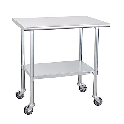 Profeeshaw Stainless Steel Table with Wheels, 24x36 Inch - NSF Commercial Kitchen Prep & Work Table with Undershelf and Galvanized Legs for Restaurant, Bar, Utility Room and Garage - Heavy Duty