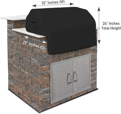 Covers & All Built-in Outdoor Grill Cover, Durable 12 Oz Waterproof Cover Max Material with Air Pocket & Elastic for Snug Fit (32" W x 26" D x 24" H Inches, Black)