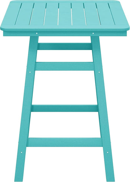Costaelm Outdoor Bar Table, 37" Counter Height Square Patio Cocktail Bar Table with Umbrella Hole, Patio Bistro Dining Pub Table for Front Porch Deck Backyard Garden, Turquoise