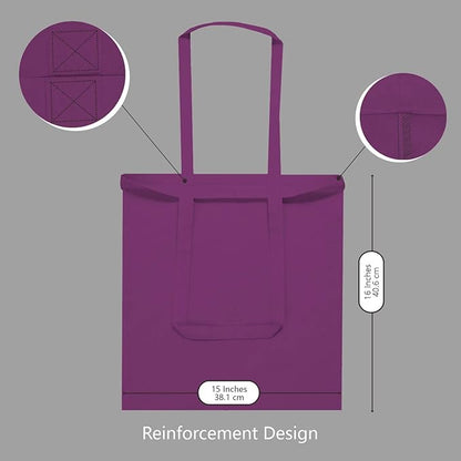 TOPDesign 24-Pack Economical 16"x15" Purple Cotton Tote Bag, Lightweight Medium Reusable Grocery Shopping Cloth Bags, Suitable for DIY, Advertising, Promotion, Gift, Activity