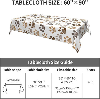 Worltoldb Dog Paw Print Tablecloths - Polyester Rectangular Table Cover - 90" x 60" - White - Animal Print, Formal - All-Season - Water Resistant, Durable - Wedding