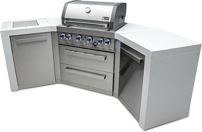 Mont Alpi MAi400-D45 32-Inch Deluxe 45-Degree 4-Burner 78000 BTU Deluxe Stainless Steel Island Outdoor Kitchen Gas Barbecue Island Grill with Ceramic Infrared Side & Rear Burners + Granite Countertops
