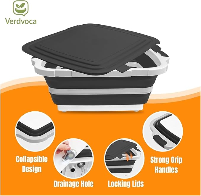 16L Black Collapsible BBQ Prep Tub with Locking Lids & 21 Inch Oxford Black BBQ Blanket for Resting Meat