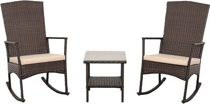 Outdoor HDPE Wicker Rocking Chair 3-Piece Patio Rattan Bistro Set 2 Rocker - Image 8